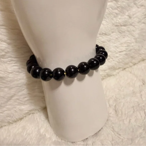 Black Agate Bracelet with Gold Piyao or Pixiu - Picture 5 of 5
